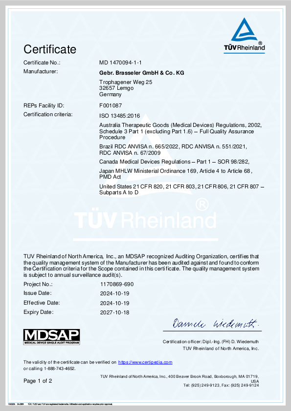 ISO 13485:2016 MDSAP Certificate